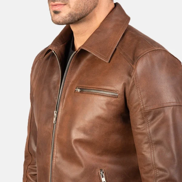 UB FASHION LAVENDARD BROWN LEATHER BIKER JACKET