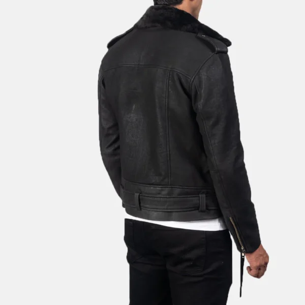 UB FASHION FURTON DISRESSED BLACK LEATHER BIKER JACKET