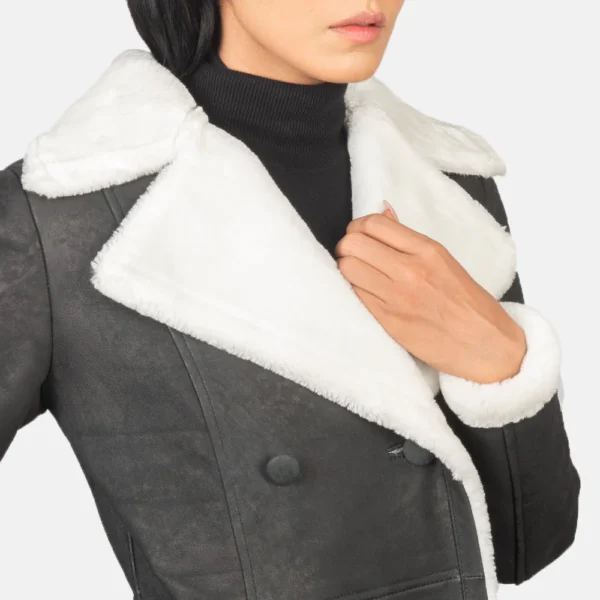 UB FASHION AMIE BLACK DOUBLE BREASTED SHEARLING COAT