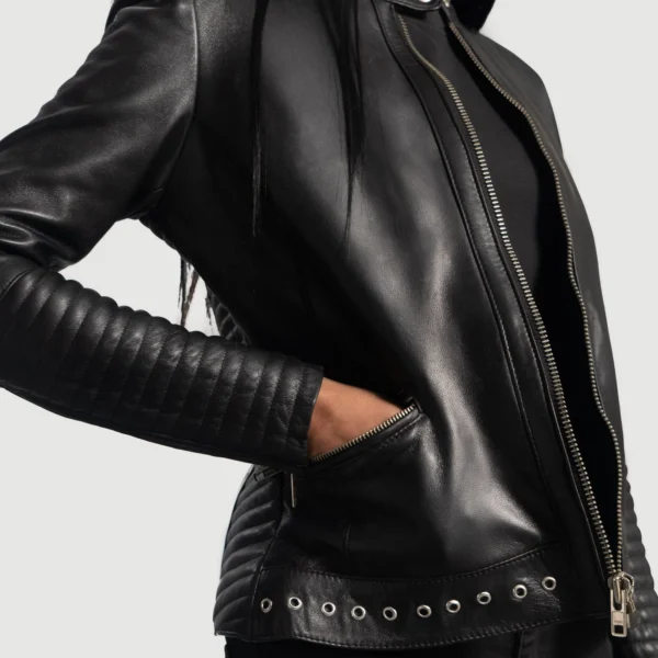 UB FASHION HALEY RAY BLACK LEATHER BIKER JACKET