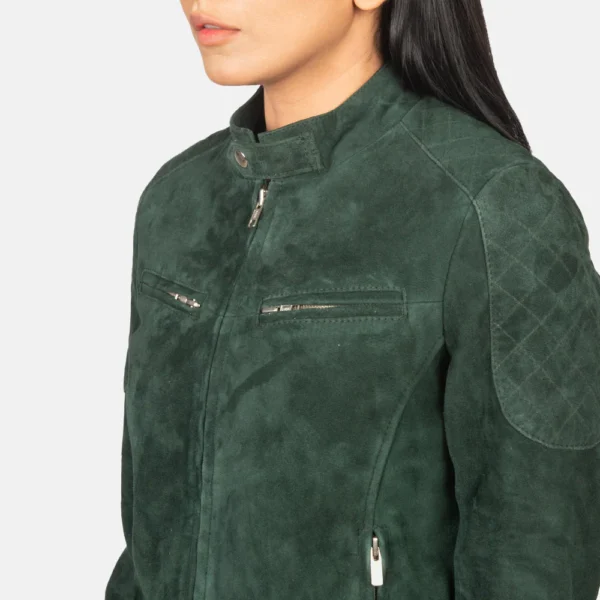 UB FASHION ZENNA GREEN SUEDE BOMBER JACKET