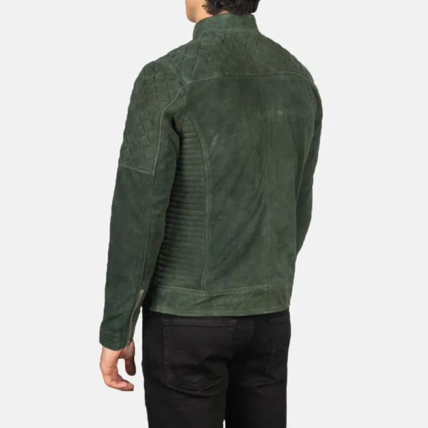 UB FASHION FERNANDO QUILTED GREEN SUEDE BIKER JACKET