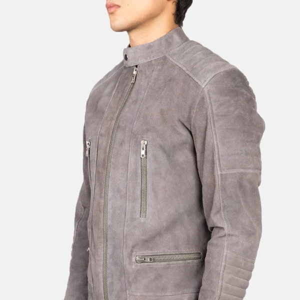 UB FASHION DAMIAN GREY SUEDE BIKER JACKET