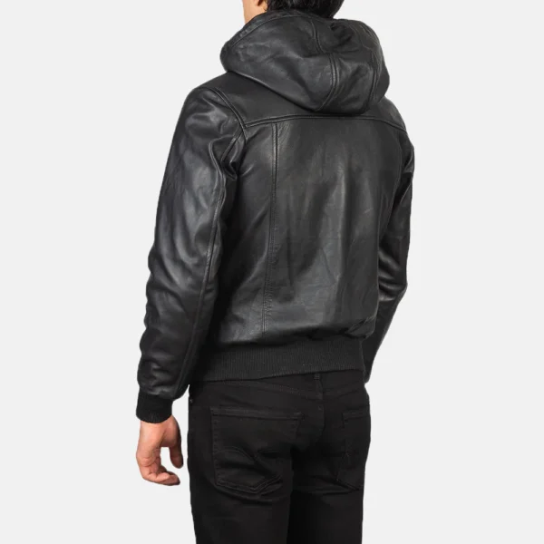 UB FASHION NINTENZO BLACK HOODED LEATHER BOMBER JACKET