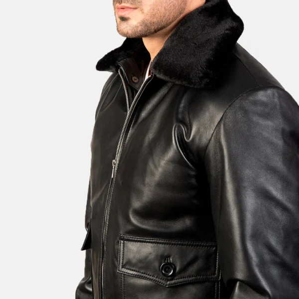 UB FASHION AIRIN G-1 BLACK LEATHER BOMBER JACKET
