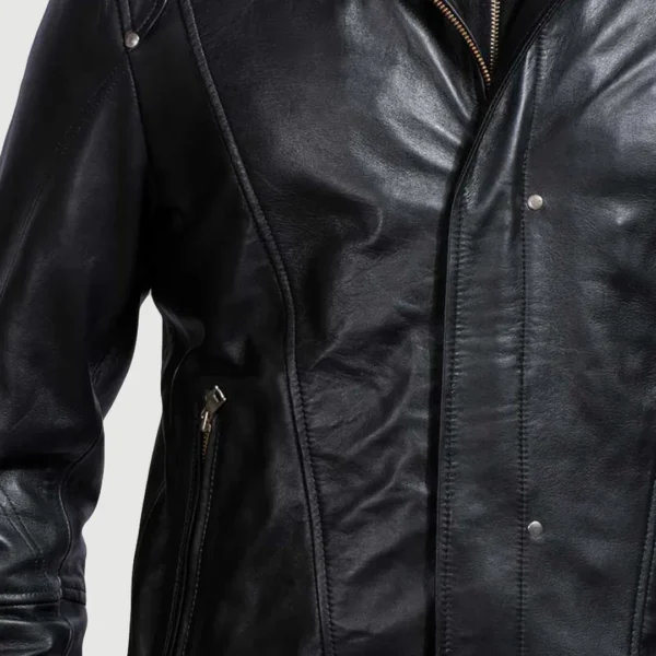 UB FASHION HIGHSCHOOL BLACK HOODED LEATHER JACKET