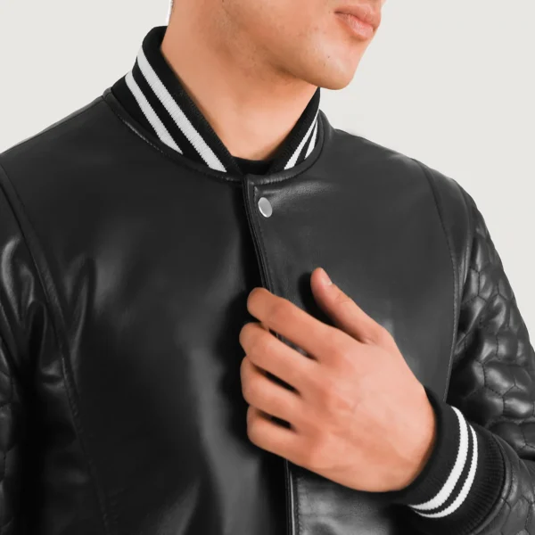 UB FASHION WILDE BLACK LEATHER VARSITY COAT