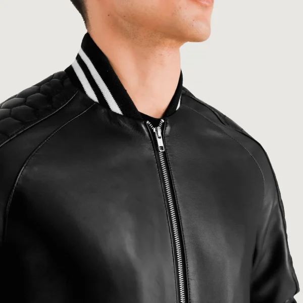 UB FASHION PASCAL BLACK LEATHER VARSITY JACKET