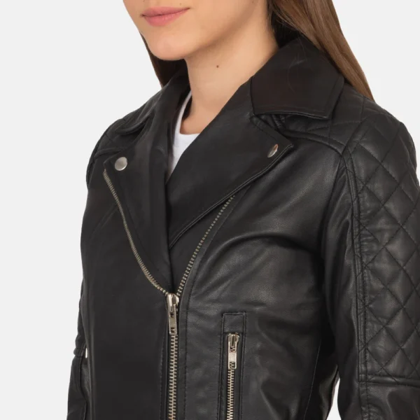 UB FASHION CAROLYN QUILTED BLACK BIKER JACKET