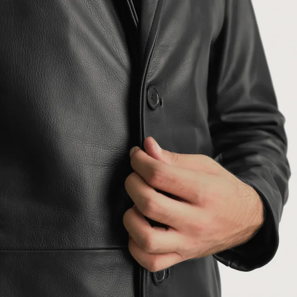 UB FASHION MATEO BLACK LEATHER SINGLE BREASTED COAT