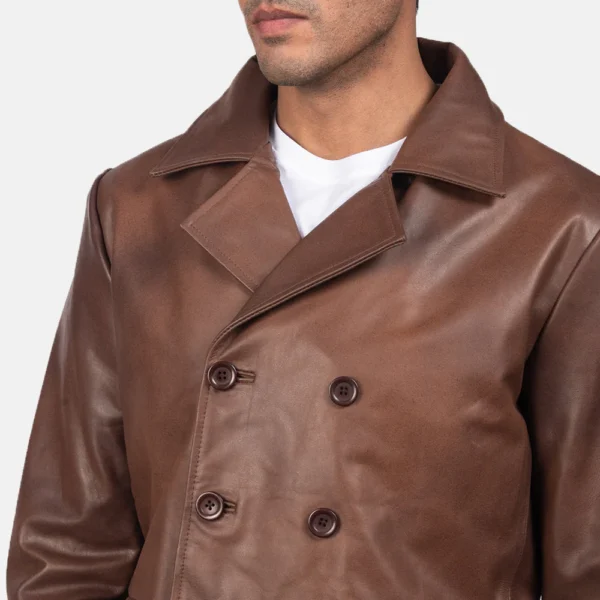 UB FASHION MR. BAILEY BROWN LEATHER NAVAL PEACOAT