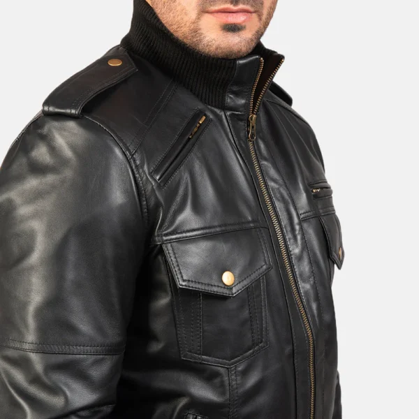 UB FASHION AGENT SHADOW BLACK LEATHER BOMBER JACKET