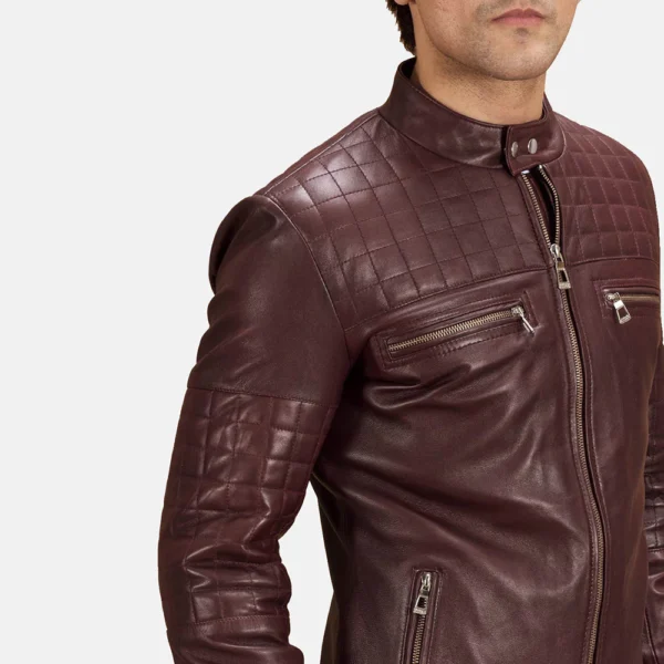 UB FASHION URBANE QUILTED MAROON LEATHER BIKER JACKET