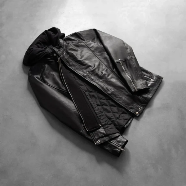 UB FASHION HIGHSCHOOL BLACK HOODED LEATHER JACKET