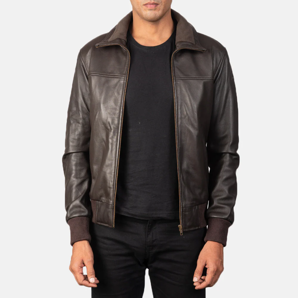 UB FASHION AIR ROLF BROWN LEATHER BOMBER JACKET