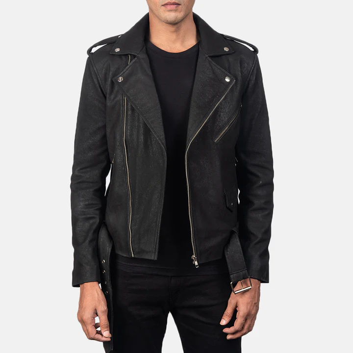 UB FASHION ALLARIC ALLEY BLACK LEATHER BIKER JACKET