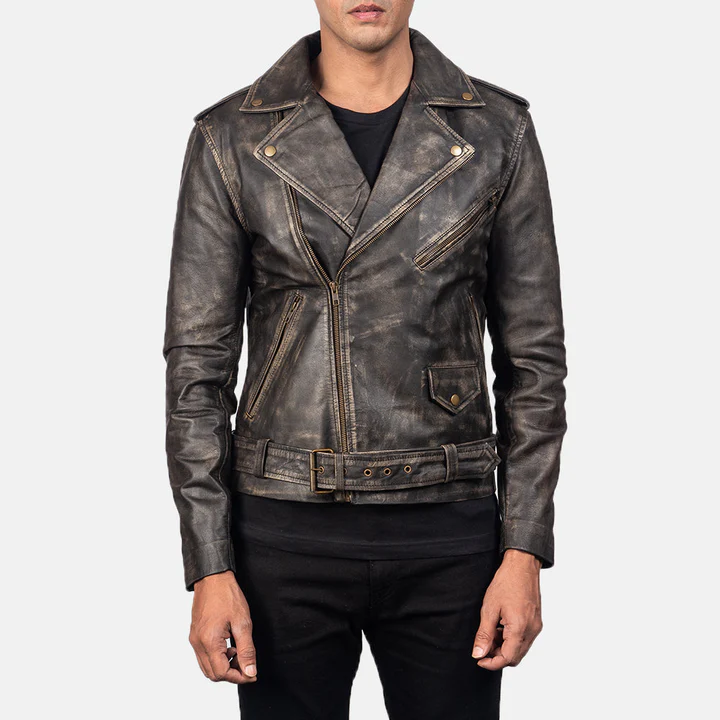 UB FASHION ALLARIC ALLEY BLACK LEATHER BIKER JACKET