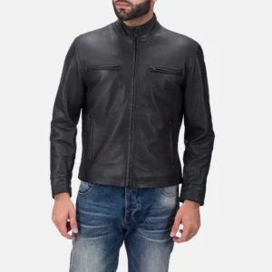 UB FASHION AUSTERE MATTE BLACK LEATHER BIKER JACKET