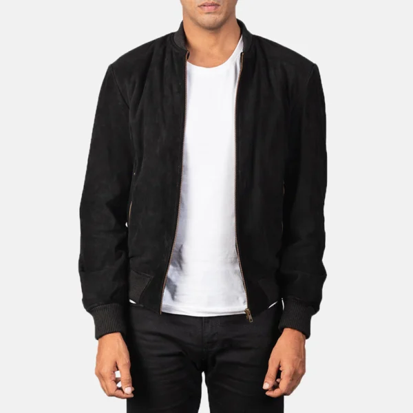 UB FASHION SHANE BLACK LEATHER BOMBER JACKET