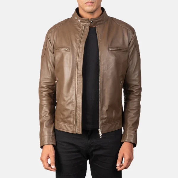 UB FASHION GATSBY BROWN LEATHER BIKER JACKET