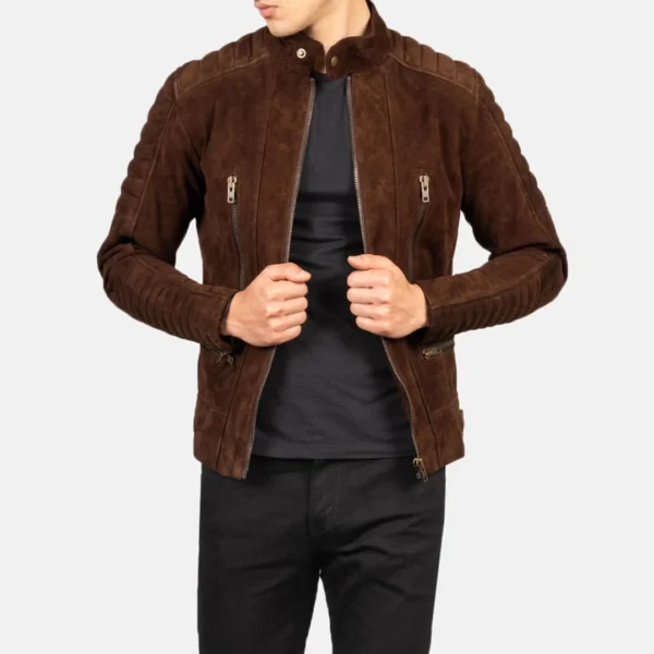 UB FASHION DAMIAN GREY SUEDE BIKER JACKET