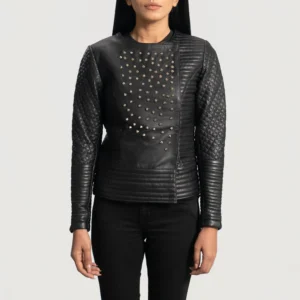 UB FASHION CELESTE STUDDED BLACK LEATHER JACKET