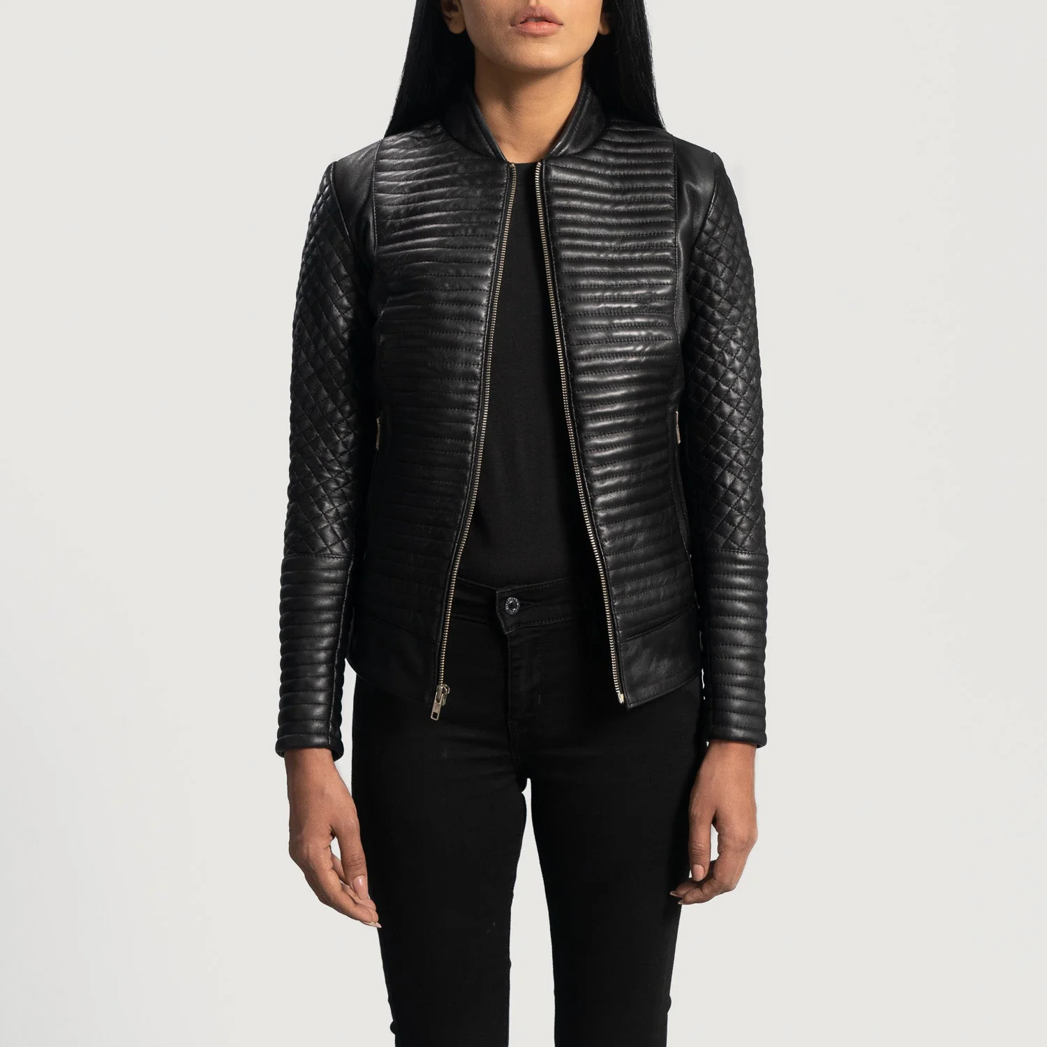 UB FASHION CITYSCAPE BLACK LEATHER BIKER JACKET