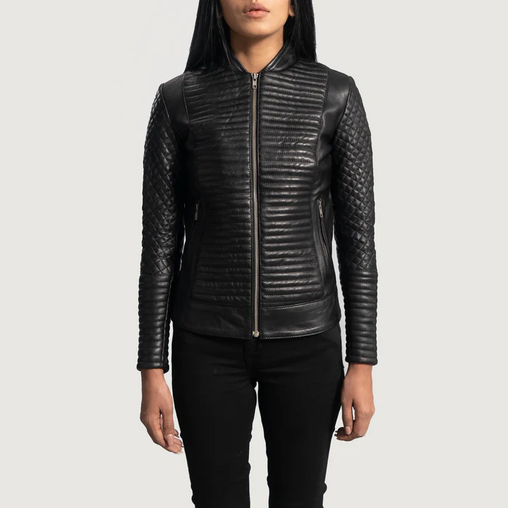 UB FASHION CITYSCAPE BLACK LEATHER BIKER JACKET