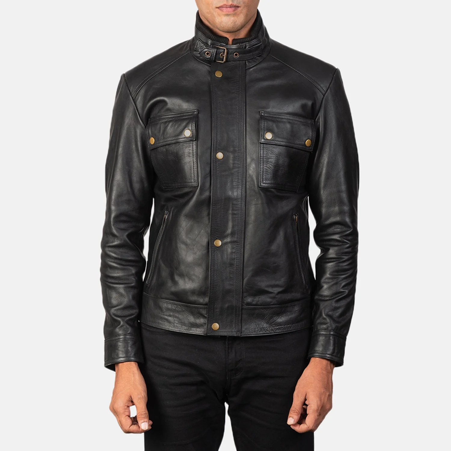 UB FASHION DARREN BLACK LEATHER BIKER JACKET