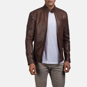 UB FASHION DEAN BROWN LEATHER BIKER JACKET