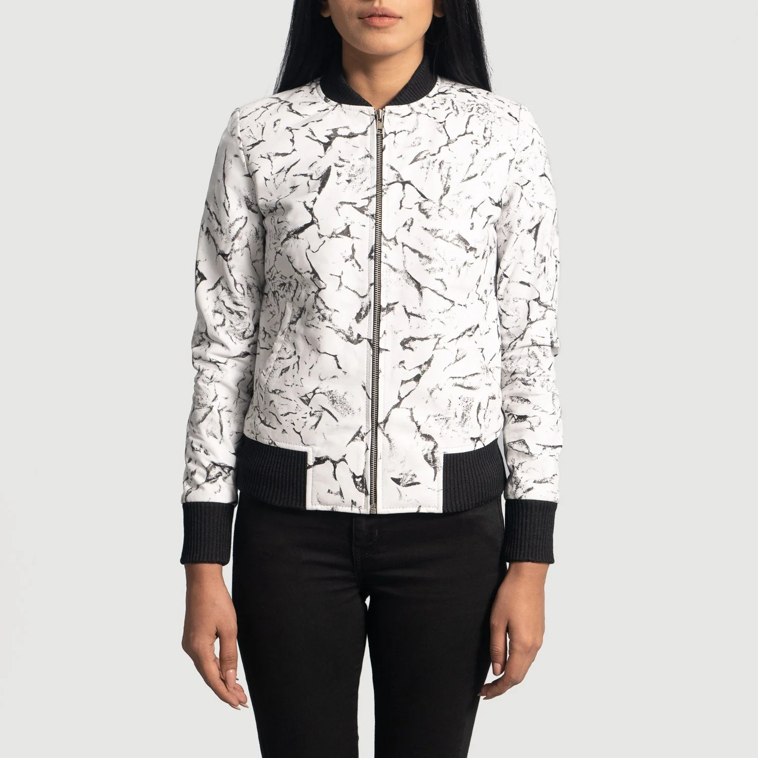 UB FASHION DONNA BLAKE WHITE LEATHER BOMBER JACKET