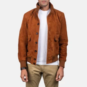 UB FASHION EATON BROWN SUEDE BOMBER JACKET