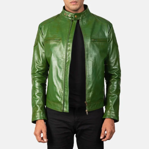 UB FASHION GATSBY GREEN LEATHER BIKER JACKET