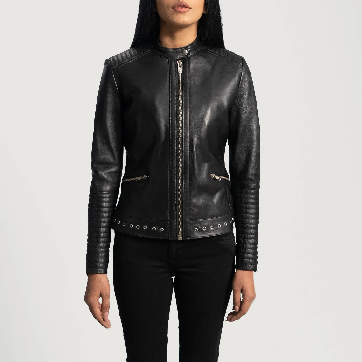 UB FASHION HALEY RAY BLACK LEATHER BIKER JACKET