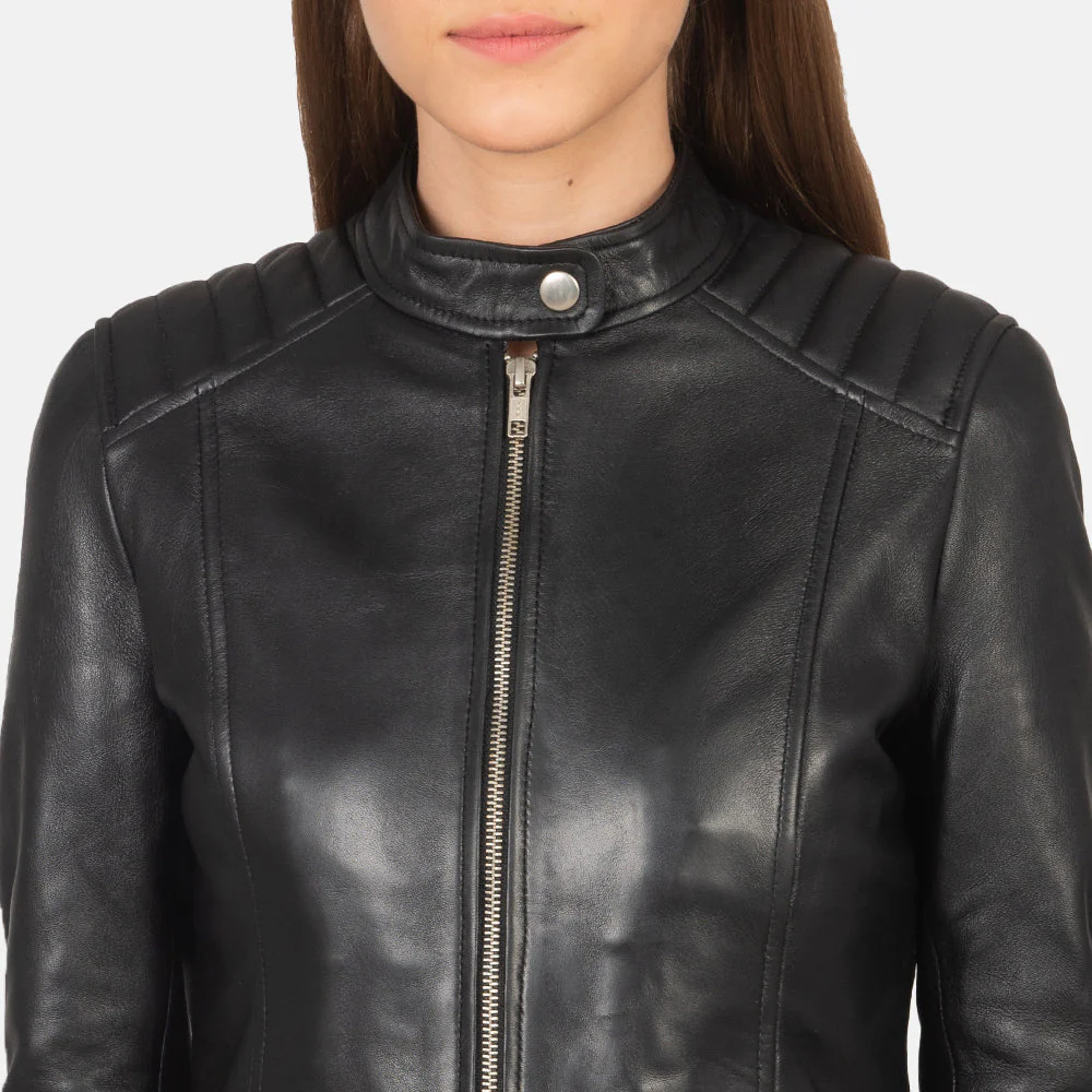 UB FASHION KELSEE BLACK LEATHER BIKER JACKET