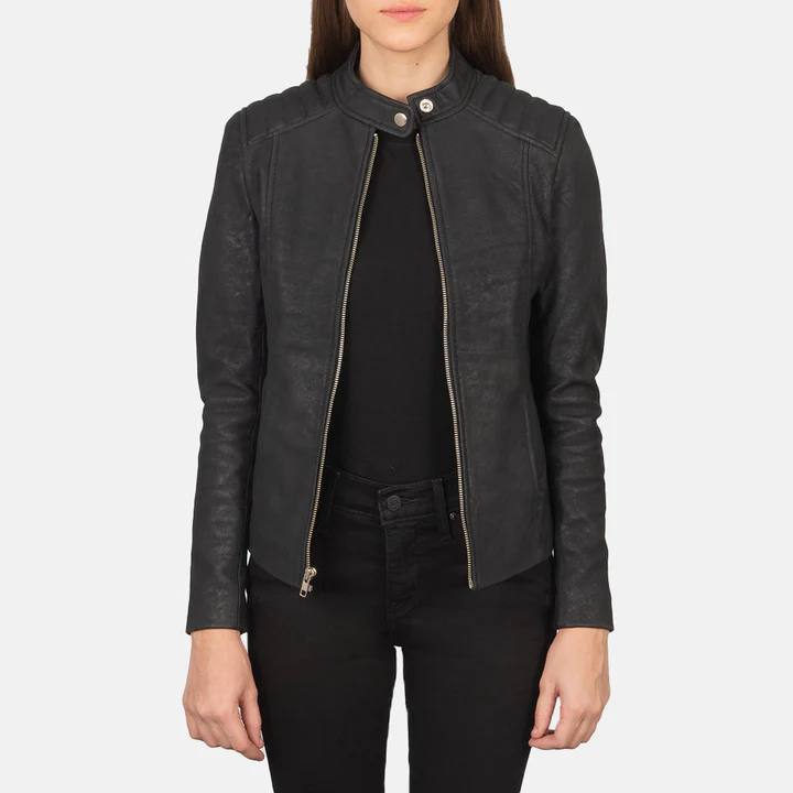 UB FASHION KELSEE BLACK LEATHER BIKER JACKET