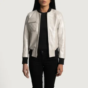 UB FASHION LANA SILVER LEATHER BOMBER JACKET