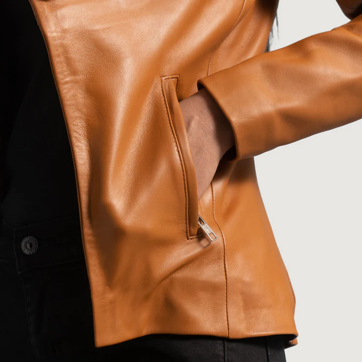 UB FASHION LEE TAN BROWN LEATHER BLAZER