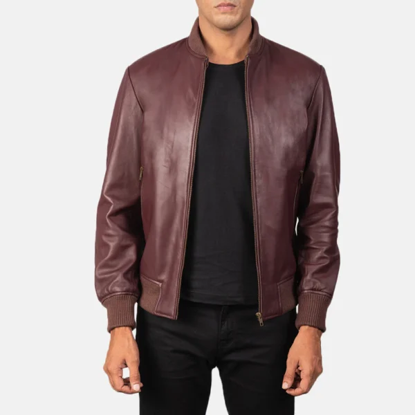 UB FASHION SHANE MAROON LEATHER BOMBER JACKET