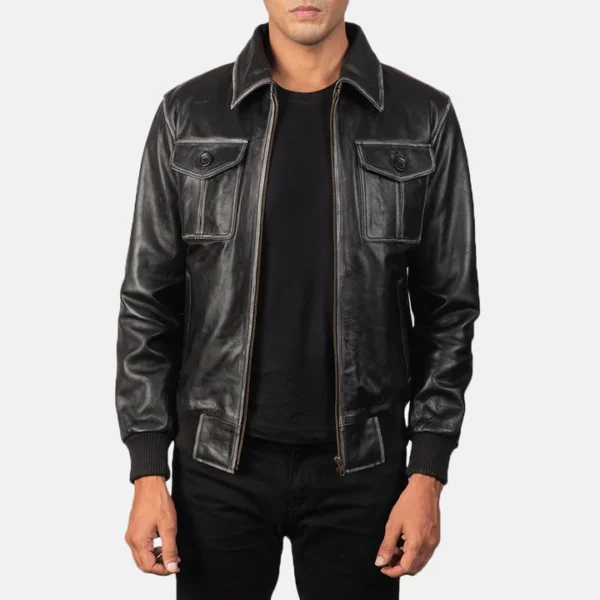 UB FASHION AARON BROWN LEATHER BOMBER JACKET