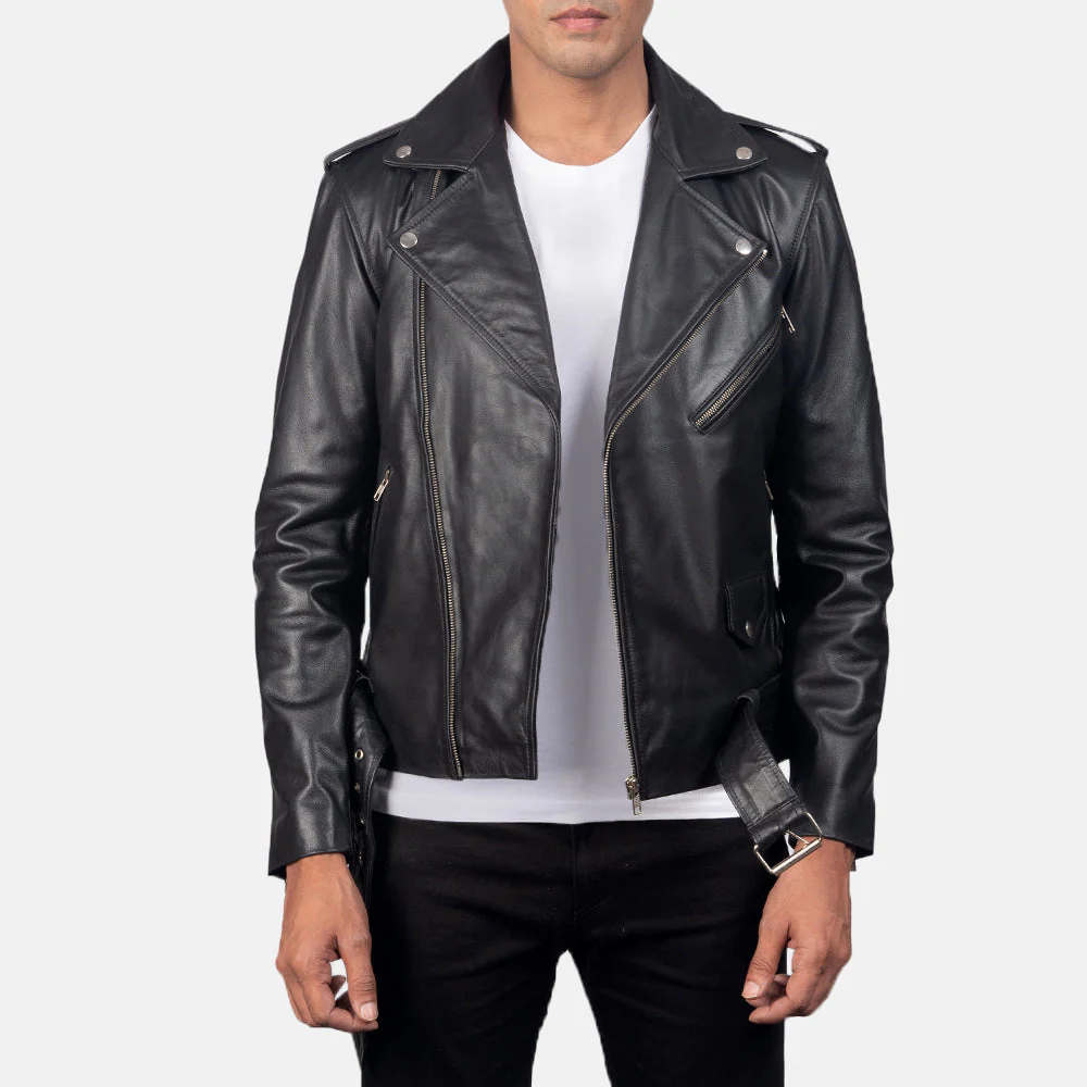 UB FASHION ALLARIC ALLEY BLACK LEATHER BIKER JACKET