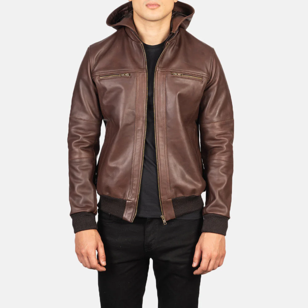 UB FASHION BOUNCER BIZ BROWN LEATHER BOMBER JACKET