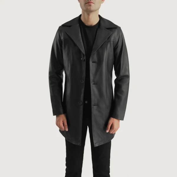 UB FASHION BRAWNTON BLACK LEATHER COAT