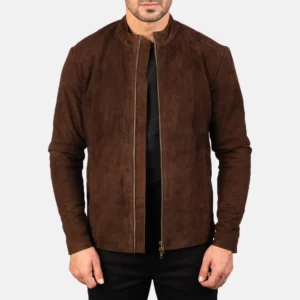 UB FASHION CHARCOAL BROWN SUEDE BIKER JACKET