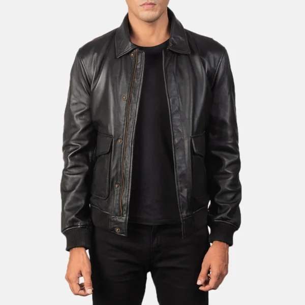 UB FASHION COFFMEN BLACK A2 LEATHER BOMBER JACKET