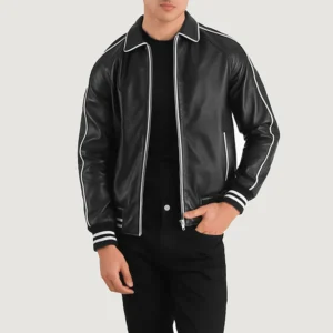 UB FASHION COOPER BLACK LEATHER VARSITY JACKET