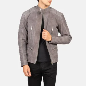 UB FASHION DAMIAN GREY SUEDE BIKER JACKET