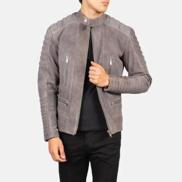 UB FASHION DAMIAN GREY SUEDE BIKER JACKET