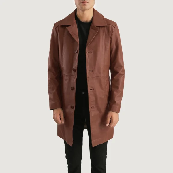 UB FASHION DON LONG BROWN LEATHER COAT