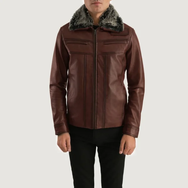 UB FASHION EVAN HART FUR BROWN LEATHER JACKET